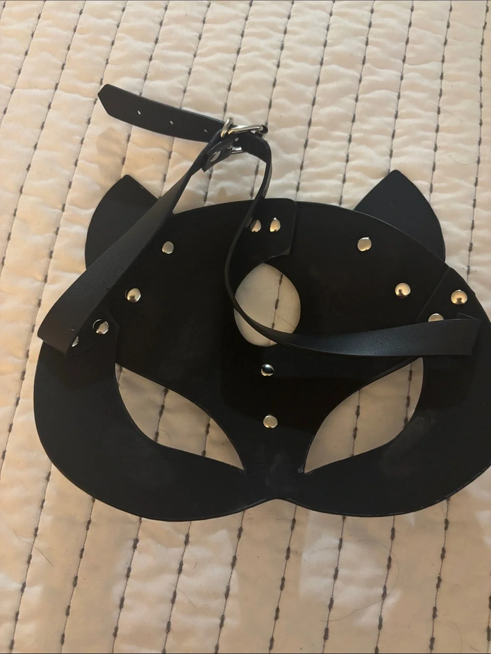Black Faux Leather Cat Mask with Stud Accents